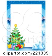 Poster, Art Print Of Christmas Frame Border Of A Winter Landscape And Christmas Tree Around White Space - 1