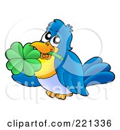 Poster, Art Print Of Blue Bird Holding A Clover In His Mouth