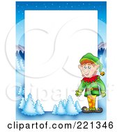 Poster, Art Print Of Christmas Frame Border Of An Elf With A Winter Landscape Around White Space