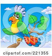 Royalty Free RF Clipart Illustration Of A Colorful Parrot Perched In A Tree