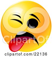 Yellow Emoticon Face With One Eye Closed Sticking Its Tongue Out In Disgust