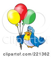 Poster, Art Print Of Blue Bird Holding Party Balloons