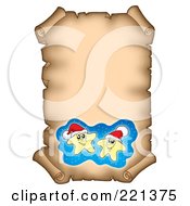 Royalty Free RF Clipart Illustration Of Two Christmas Stars On An Aged Parchment Scroll Page