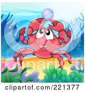 Poster, Art Print Of Cute Crab Holding Up A Pearl With His Claws