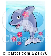 Poster, Art Print Of Cute Female Dolphin With Pink Flowers