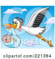 Poster, Art Print Of Flying Stork And Baby In The Sky