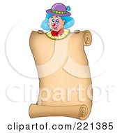 Royalty Free RF Clipart Illustration Of A Clown Looking Over A Blank Parchment Page