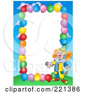 Royalty Free RF Clipart Illustration Of A Border Of Party Balloons Blue Sky And A Clown Around White Space 1
