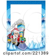 Christmas Frame Border Of Santa Driving A Train With A Winter Landscape Around White Space