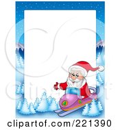 Christmas Frame Border Of Santa Snowmobiling With A Winter Landscape Around White Space