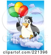 Royalty Free RF Clipart Illustration Of A Party Penguin Sitting On Ice With Balloons
