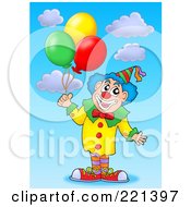 Poster, Art Print Of Happy Clown Holding Three Balloons - 1