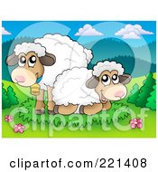Royalty Free RF Clipart Illustration Of A Pair Of Fluffy Sheep In A Green Pasture