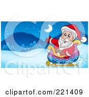 Royalty Free RF Clipart Illustration Of Santa Waving And Sitting In A Sleigh In A Winter Landscape
