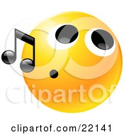 Poster, Art Print Of Yellow Emoticon Face With A Tight Mouth Whistling Tunes