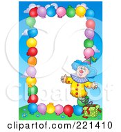 Royalty Free RF Clipart Illustration Of A Border Of Party Balloons Blue Sky And A Clown Around White Space 3