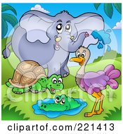 Royalty Free RF Clipart Illustration Of A Tortoise Crocodile Emu And Elephant