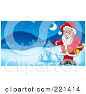 Poster, Art Print Of Santa Holding A Bell And Presenting In A Winter Landscape