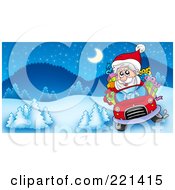 Poster, Art Print Of Santa Driving A Car In A Winter Landscape