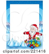 Poster, Art Print Of Christmas Frame Border Of Santa Surrounded By Gifts With A Winter Landscape Around White Space