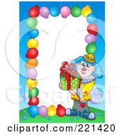 Royalty Free RF Clipart Illustration Of A Border Of Party Balloons Blue Sky And A Clown Around White Space 5
