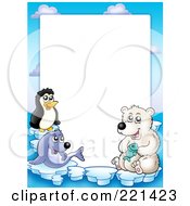 Poster, Art Print Of Border Of A Seal Penguin And Polar Bear Around White Space