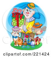 Poster, Art Print Of Clown Cat And Dog With Birthday Gifts