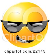 Yellow Emoticon Face Grinning And Wearing Dark Sunglasses