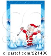 Poster, Art Print Of Christmas Frame Border Of Santa Skiing With A Winter Landscape Around White Space