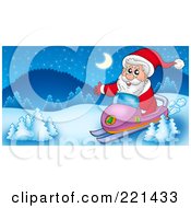 Santa On A Snowmobile In A Winter Landscape