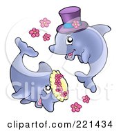 Poster, Art Print Of Cute Jumping Wedding Couple With Flowers