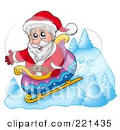 Poster, Art Print Of Santa Riding Downhill In A Sleigh