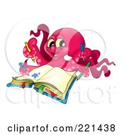 Royalty Free RF Clipart Illustration Of A Red Octopus Coloring With Pencils by visekart