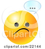 Poster, Art Print Of Yellow Emoticon Face With A Sad Frown And A Text Bubble With Dots