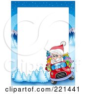 Poster, Art Print Of Christmas Frame Border Of Santa Driving With A Winter Landscape Around White Space