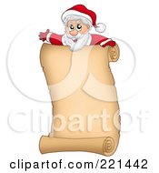 Royalty Free RF Clipart Illustration Of Santa Waving Over A Parchment Scroll Page