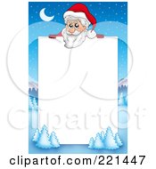 Royalty Free RF Clipart Illustration Of A Christmas Frame Border Of Santa Above A Winter Landscape Around White Space