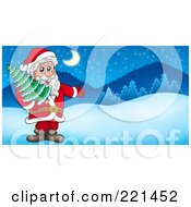 Poster, Art Print Of Santa Carrying A Tree And Presenting In A Winter Landscape