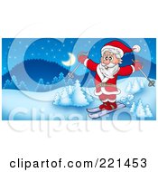Poster, Art Print Of Santa Skiing In A Winter Landscape