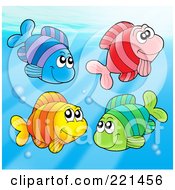Poster, Art Print Of Four Colorful Fish Swimming With Bubbles - 1