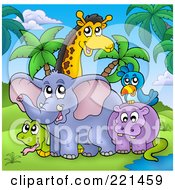 Poster, Art Print Of Snake Elephant Hippo Bird And Giraffe