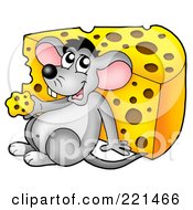 Poster, Art Print Of Cute Gray Mouse Eating A Wedge Of Cheese