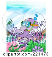 Poster, Art Print Of Purple Octopus Snorkeling At A Reef