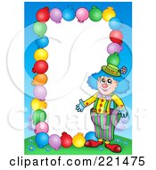 Royalty Free RF Clipart Illustration Of A Border Of Party Balloons Blue Sky And A Clown Around White Space 7