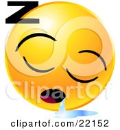 Clipart Illustration Of A Yellow Emoticon Face Sleeping And Drooling With A Puddle Of Liquid