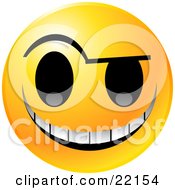 Poster, Art Print Of Yellow Emoticon Face With An Evil Michievious Grin