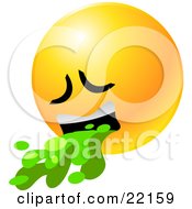 Poster, Art Print Of Yellow Emoticon Face Puking Up Green Barf