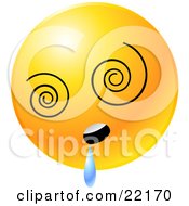 Poster, Art Print Of Yellow Emoticon Face With Vortex Eyes Drooling