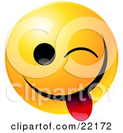 Poster, Art Print Of Yellow Emoticon Face Teasing Winking And Sticking His Tongue Out