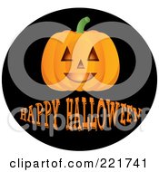 Poster, Art Print Of Happy Halloween Greeting Under A Jack O Lantern On A Black Circle